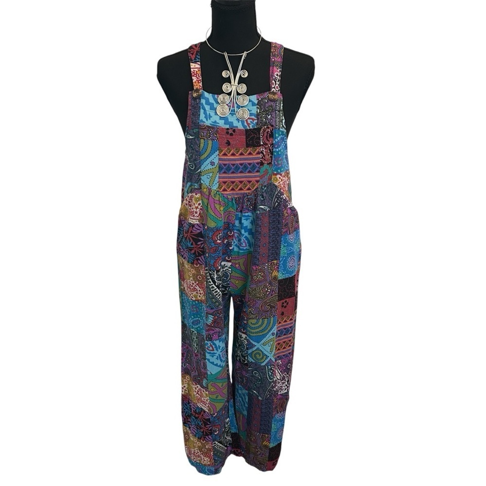 Vintage Women’s Multicolor Patchwork Cropped Overalls Size S